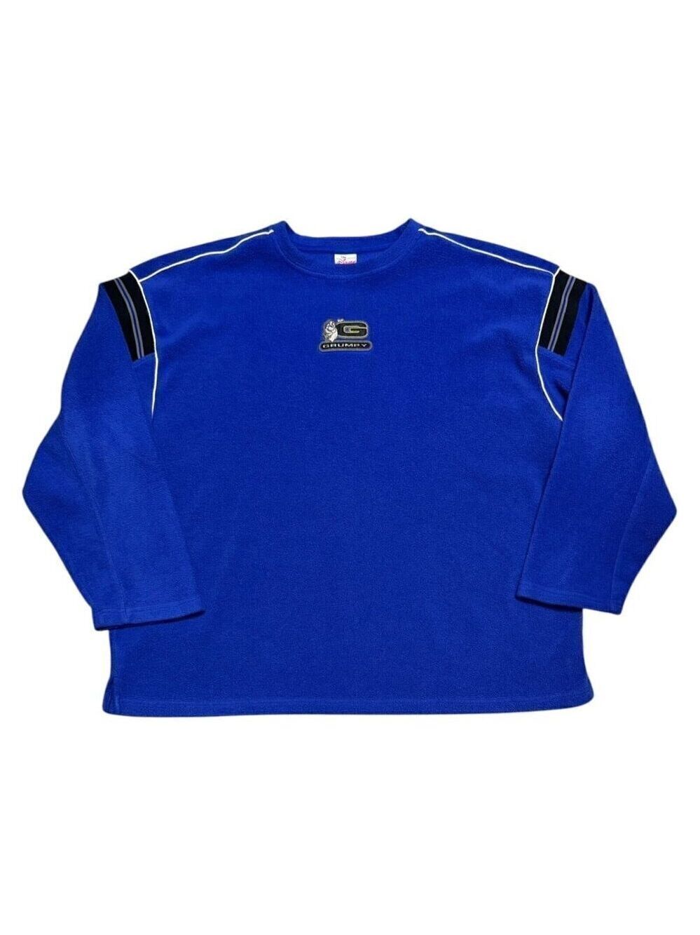 VINTAGE Y2K Disney GRUMPY Snow White Fleece Blue Retro Sweatshirt Mens XXL